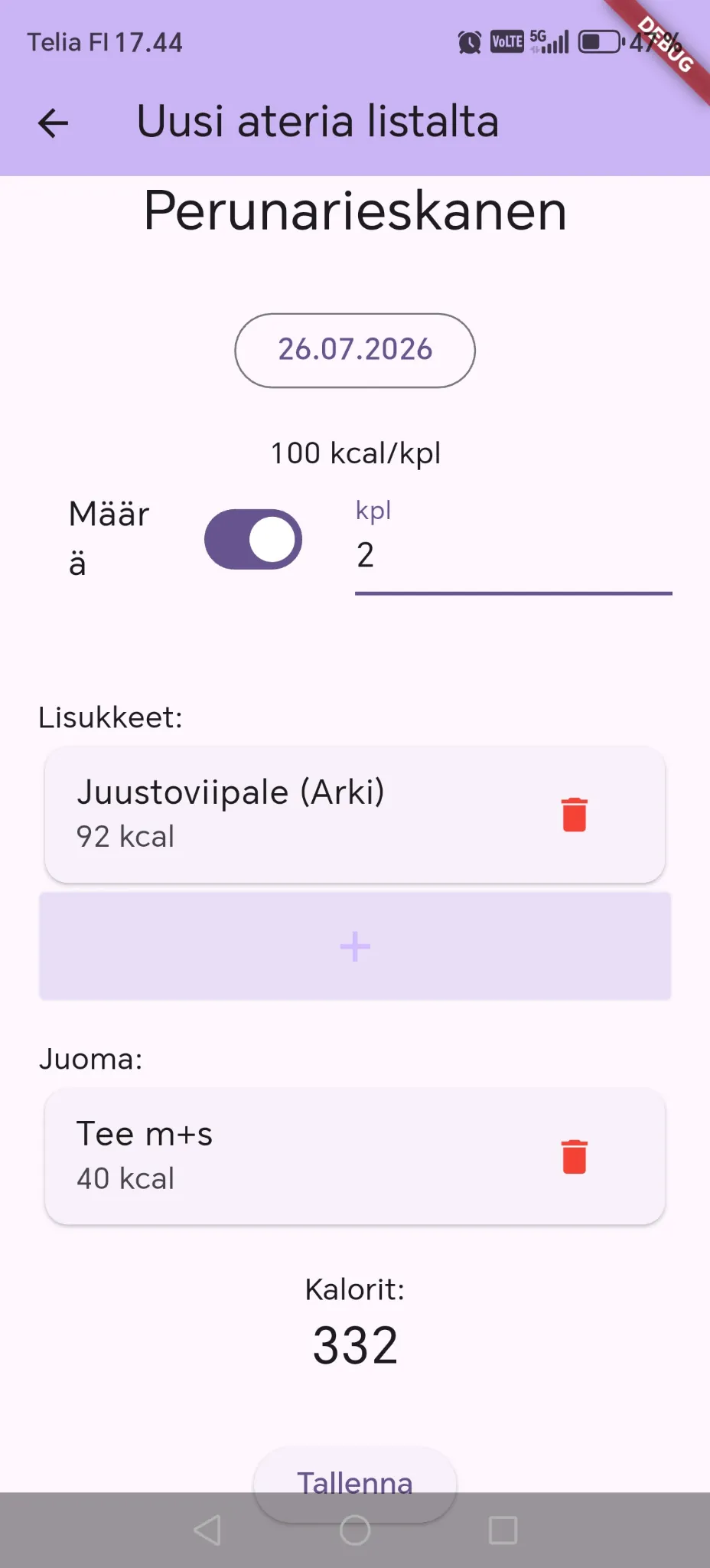 Kalorilaskuri uusi ateria
