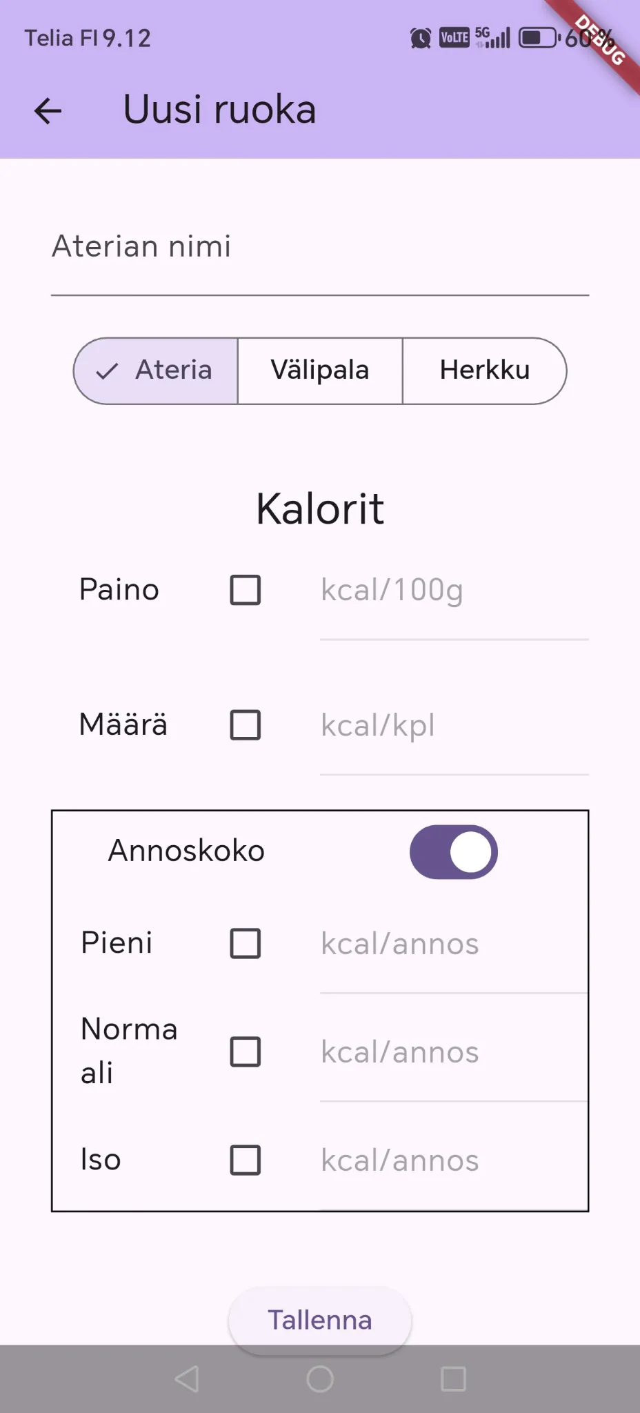 Kalorilaskuri uusi ruoka